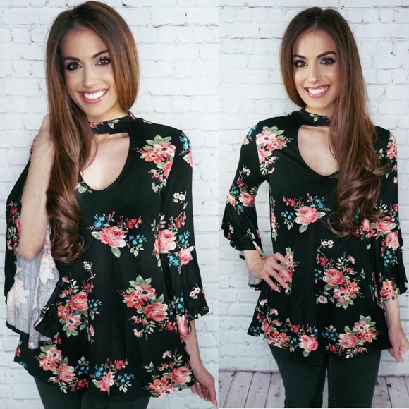 Black floral choker top - Picture 3 of 8